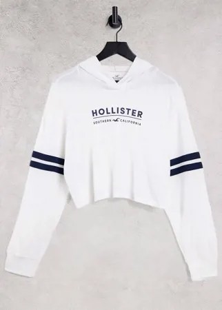 Белое худи с длинными рукавами и логотипом Hollister-Белый