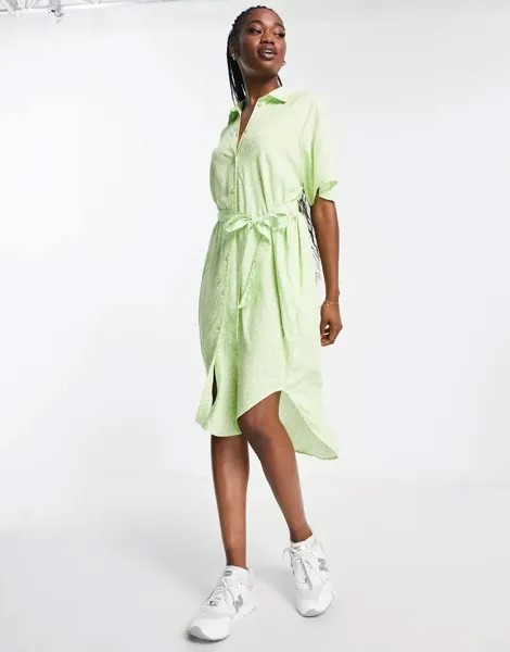 Зеленое платье-рубашка мини с поясом Monki с цветочным принтом