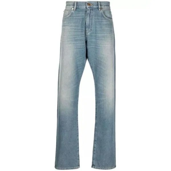 Джинсы washed straight-leg jeans Versace, синий