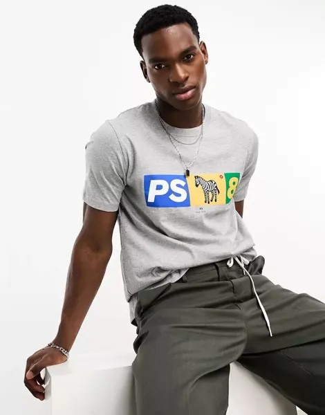 Серая меланжевая футболка PS Paul Smith PS8 с логотипом в виде зебры