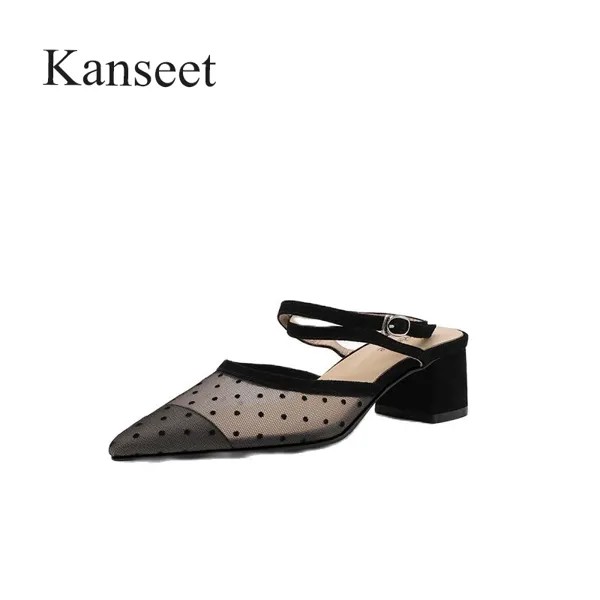Kanseet модная сетчатая 2021; Сезон лето; Лидер продаж; Сандалии на среднем каблуке; Пикантные женские ботинки с острым носком вечерние платья с р...