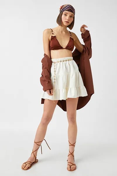 Женская юбка с рюшами и эластичной резинкой на талии Koton, экрю