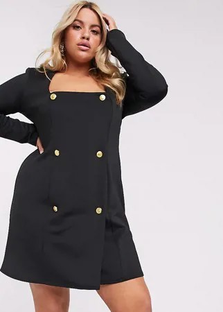 Двубортное трикотажное платье-пиджак с квадратным вырезом ASOS DESIGN Curve-Черный цвет
