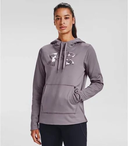 Under Armour — женская флисовая худи с камуфляжным блеском и большим логотипом, темно-фиолетовый цвет,