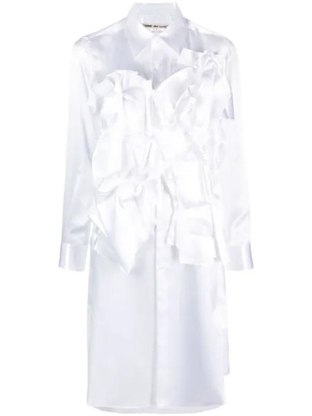Comme Des Garçons атласное платье-рубашка с оборками, белый