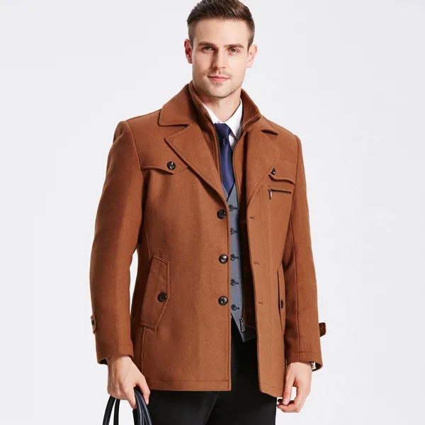 Базовое шерстяное пальто, новинка, осенне-зимнее пальто, мужское однотонное плотное пальто, верхняя одежда, мужские однобортные твидовые па...