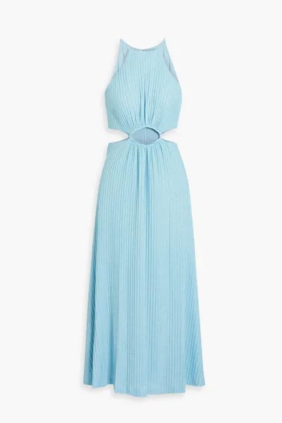 Платье миди в рубчик с вырезом и эффектом металлик ML MONIQUE LHUILLIER, синий