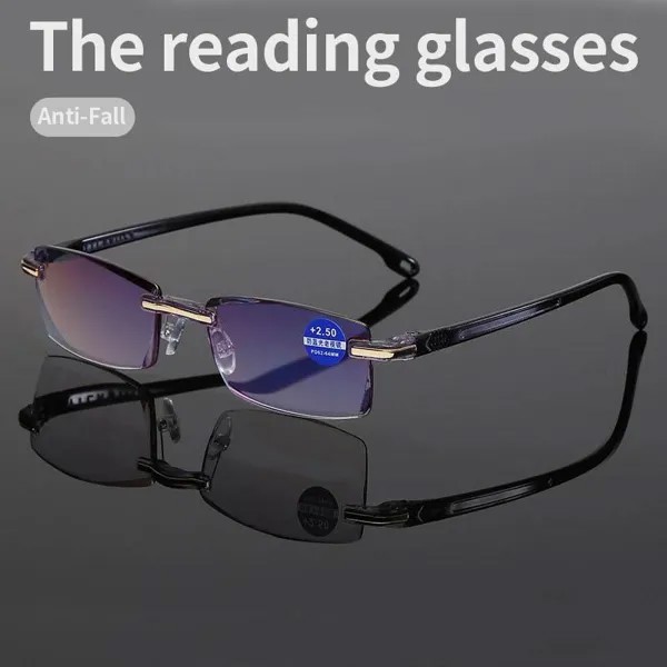 Rimless Бифокальные очки чтения Анти голубой луч пресбиописных очков Увеличение Алмазная Резка