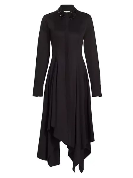 Платье-рубашка из поплина с воротником из бисера Jason Wu Collection, черный