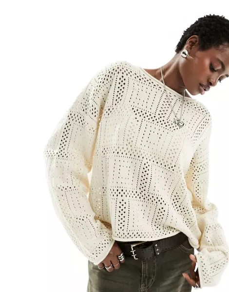 Бежевый свитер в стиле пэчворк крючком Vero Moda
