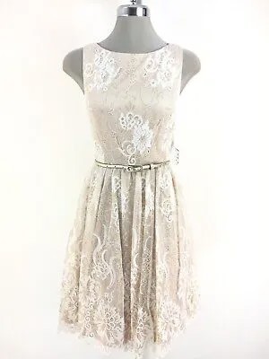 Eliza J NEW W Tag Элегантное кружевное платье цвета слоновой кости с поясом, расклешенное платье, размер 10