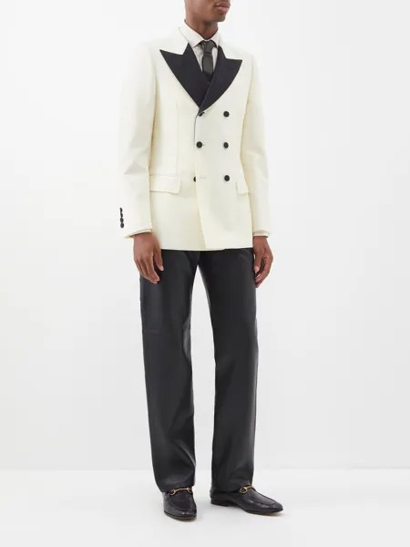 Двубортный костюмный пиджак из смесовой шерсти Gucci, белый