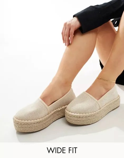 Кремовые эспадрильи широкого кроя на плоской платформе и подошве ASOS Wide Fit Journal