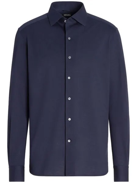 Zegna long-sleeve cotton shirt, синий