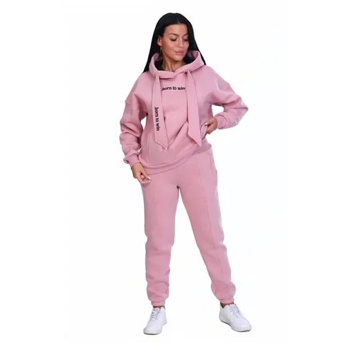 Женский спортивный костюм (худи/толстовка + брюки) розового цвета , размер 46