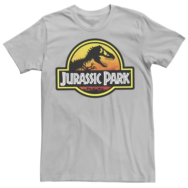 Мужская футболка с контурным логотипом «юрского периода» и закатом Licensed Character, серебристый