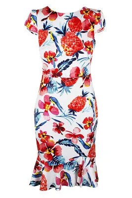 Облегающее платье Betsey Johnson Ivory Muti с короткими рукавами и оборками по краю 0