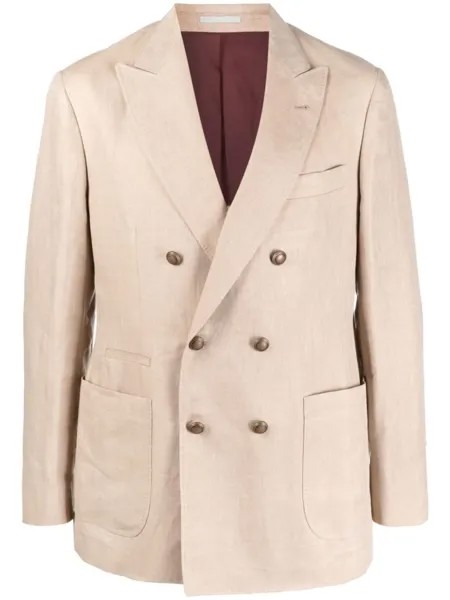 Brunello Cucinelli двубортный пиджак строгого кроя, коричневый