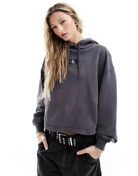 Черное худи Calvin Klein с тканым логотипом