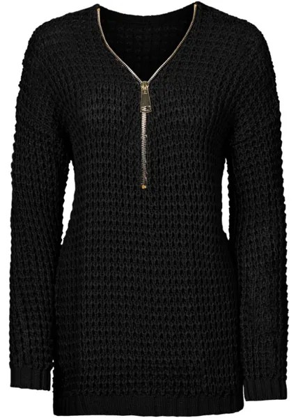 Вязаный свитер на молнии Bodyflirt, черный