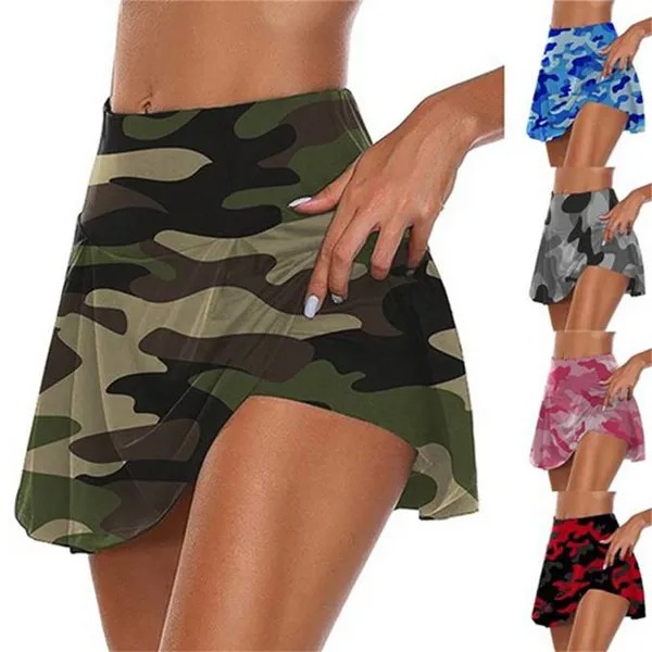Мода мода Камуфляж Печатная спортивная юбка Запуск Случайный Фитнес База Короткая юбка йога безопасности Брюки