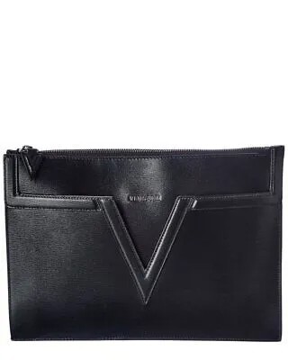Мужской кожаный клатч Versace черный
