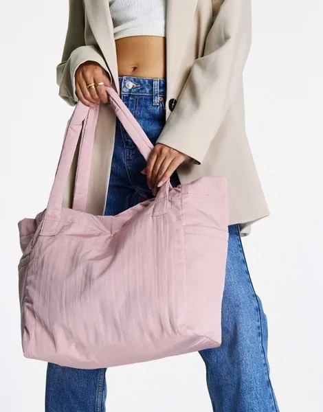 Большая сумка-шоппер розовато-лилового цвета на шнурке ASOS DESIGN-Розовый цвет