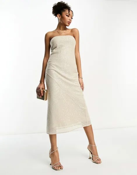 Платье миди-бандо с украшением и пайетками ASOS DESIGN