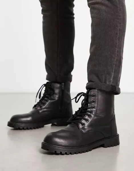Черные минималистичные ботинки на шнуровке из искусственной кожи Bolongaro Trevor