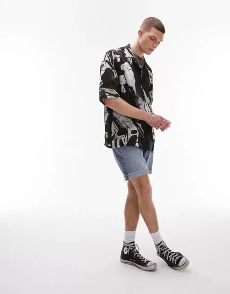 Разноцветная прозрачная рубашка Topman с короткими рукавами, воротником с лацканами и абстрактным принтом свободного кроя