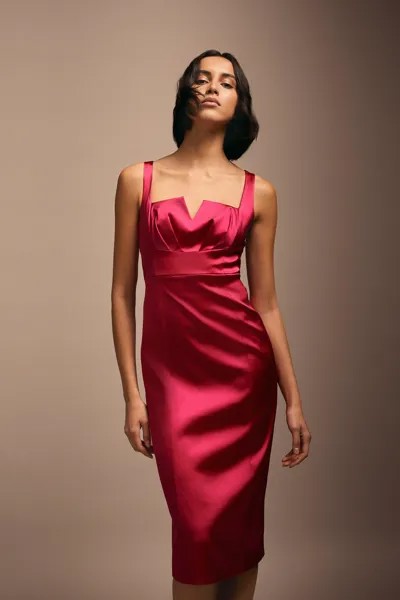Julie Kuyath Премиальное итальянское атласное платье миди-карандаш с крестом спереди Coast, розовый