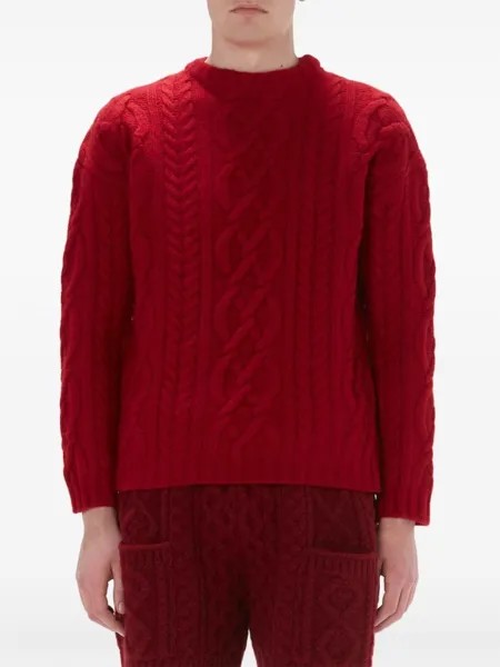 JW Anderson джемпер с круглым вырезом, связанный косами, красный