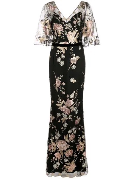 Marchesa Notte вечернее платье с цветочной вышивкой