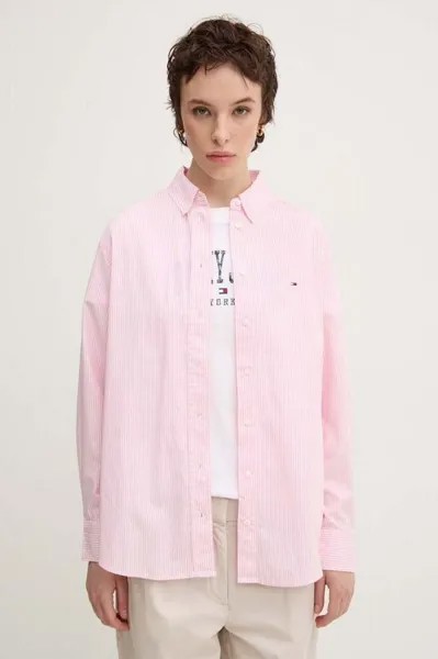 Хлопковая рубашка Tommy Jeans, розовый