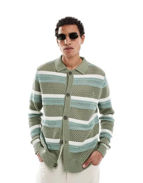 ASOS DESIGN – кардиган на пуантах в зелено-белую полоску