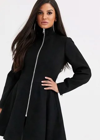 Свободное черное пальто с молнией ASOS DESIGN Petite-Черный