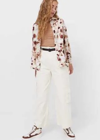 Stradivarius Рубашка Из Сатина Цвет Небеленого Полотна Xs