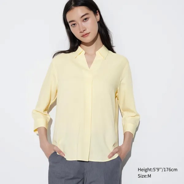 Блуза UNIQLO из искусственного шелка, желтый