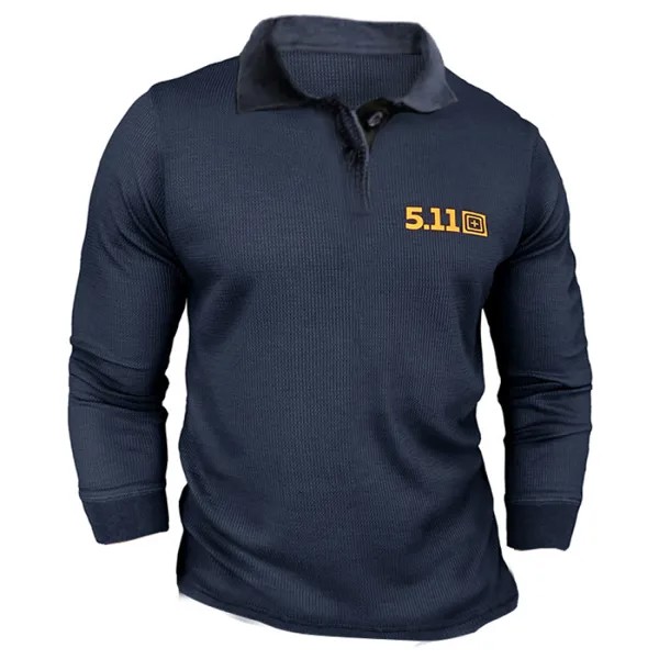 5.11 Tactical Polo Shirts Men Outdoor Waffle Casual Everyday Tactical Casual Long Sleeve Top Tee Темно-синяя футболка