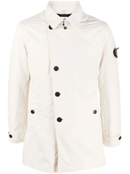 Stone Island однобортное пальто с нашивкой Compass, нейтральный цвет