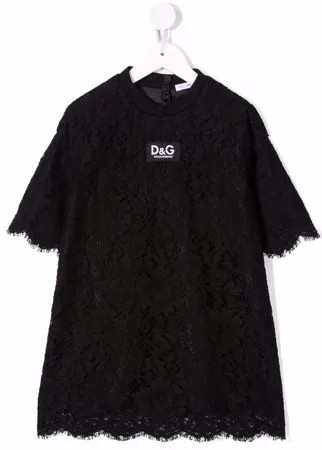 Dolce & Gabbana Kids кружевное платье с нашивкой-логотипом