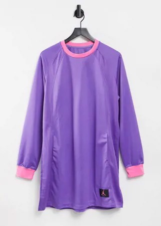 Фиолетовое платье с длинными рукавами, воротом и манжетами розового цвета Jordan-Фиолетовый цвет