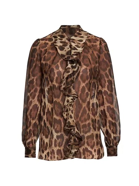 Шелковая блузка с рюшами и леопардовым принтом Dolce&Gabbana, леопард