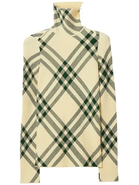 Burberry клетчатый джемпер с высоким воротником, нейтральный цвет