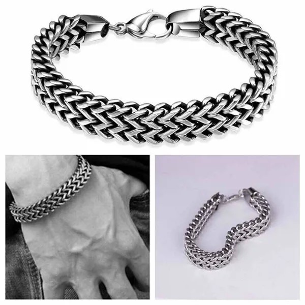 Мужской браслет из нержавеющей стали & Bangle 22см Cool Серебро Винтаж Змеиная цепочка
