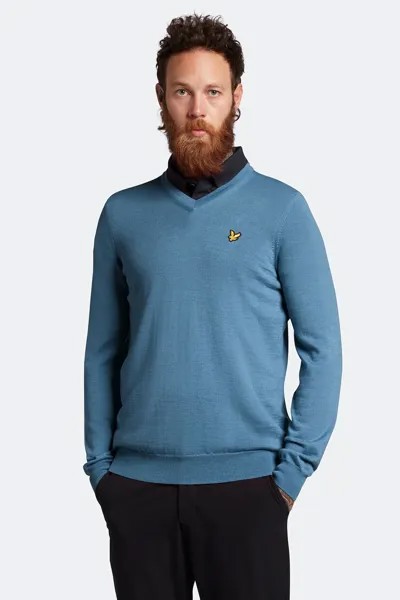 Свитер с водолазкой и V-образным вырезом Lyle & Scott, синий