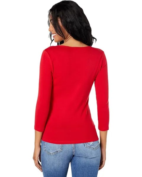 Топ Lilla P 1x1 Rib 3/4 Sleeve V-Neck Top, цвет Cherry