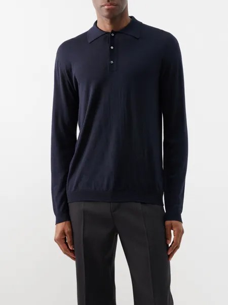 Трикотажная рубашка-поло из смесовой шерсти Lardini, синий