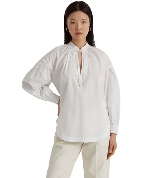 Блуза LAUREN Ralph Lauren Cotton-Blend Tie-Neck, белый