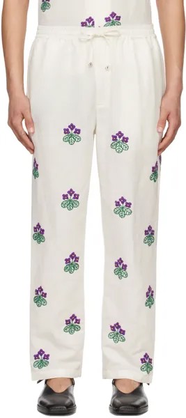 Бело-белые брюки с цветочным принтом Harago